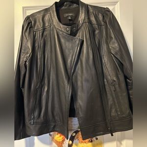 Like New 100% Black leather moto jacket with puff sleeve!!! Rare!